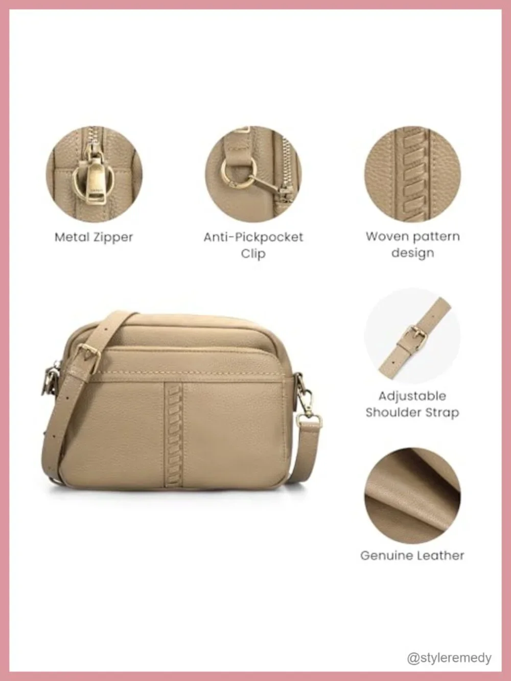 Genuine Leather Crossbody Bag for Women Anti-Theft RFID Wristlet Purse with